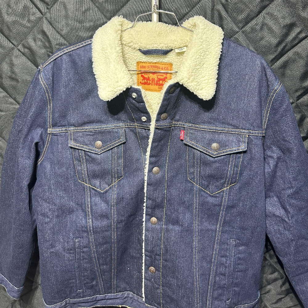 Sherpa lined  denim trucker coat
